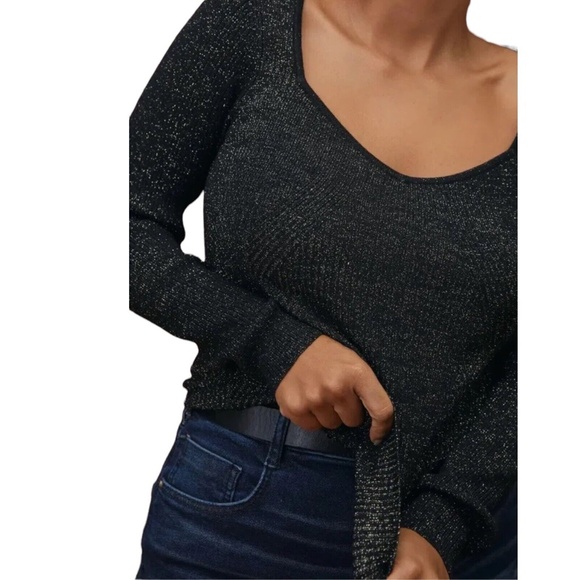 NWT Anthropologie Shimmery Sweetheart Black Gold Ribbed Sweater XL - Picture 3 of 10